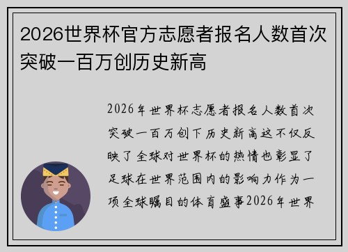 2026世界杯官方志愿者报名人数首次突破一百万创历史新高 2026世界杯官方志愿者报名人数首次突破一百万创历史新高